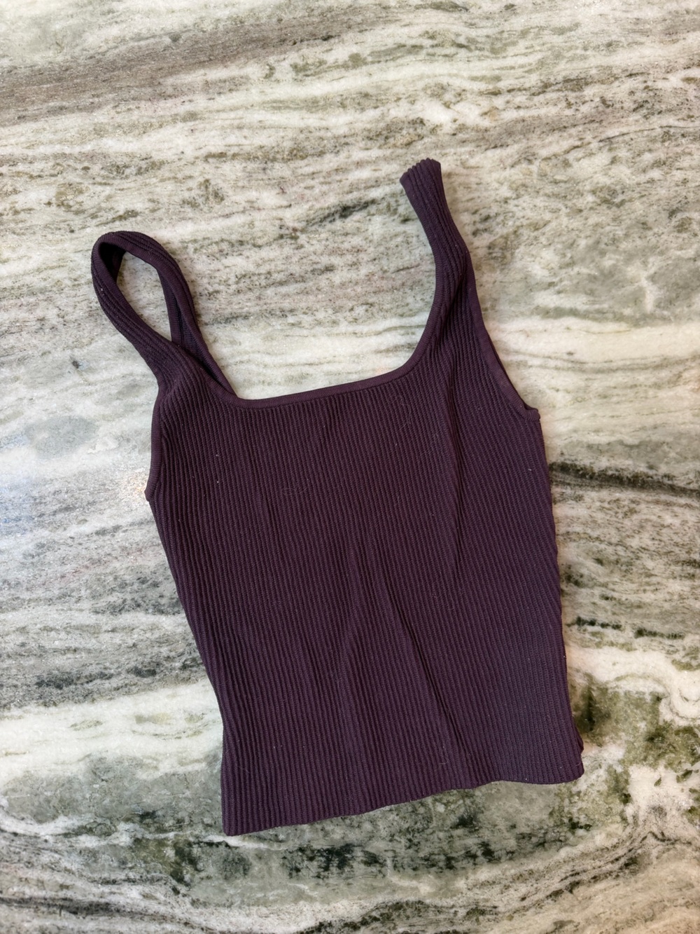 Aritzia Babaton Ribbed Square-Neck Tank Top - Deep Plum XXS